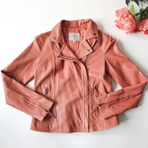 Lucky Brand NWT Pink Lamb Leather Moto Jacket Distressed Zip Moto Biker Coat S